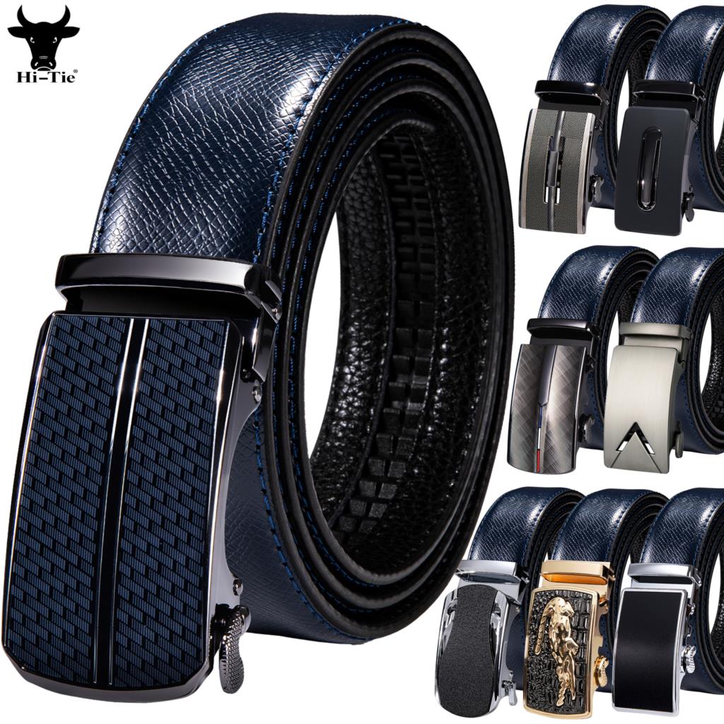 FJGift-Ceinture à cliquet en cuir de vache pour homme, boucle automatique, jean imbibé, haute qualité, marque, environnement bleu
