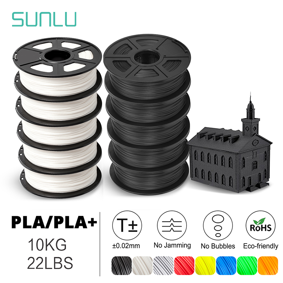 SUNLU PLA Filament PLAplus 1KG matériau 3D 10 rouleaux 1.75MM organisé soigneusement Non toxique sans odeur sans bulle couleur vive