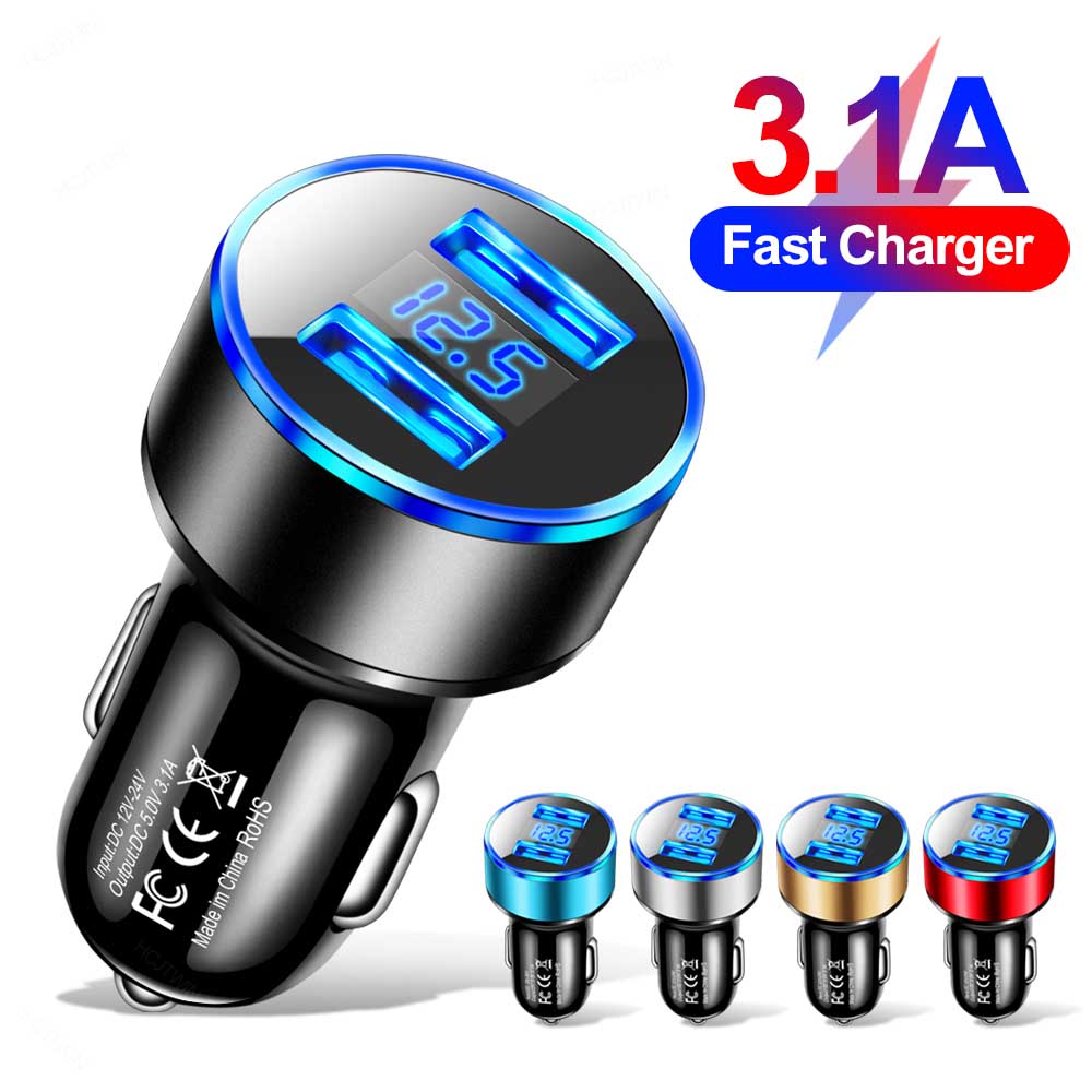 USB คู่ 12.5V จอแสดงผลแรงดันไฟฟ้าที่ชาร์จในรถยนต์สำหรับปลั๊กไฟแช็กสมาร์ทโทรศัพท์อะแดปเตอร์ USB ชาร์จโทรศัพท์มือถือชาร์จเร็ว