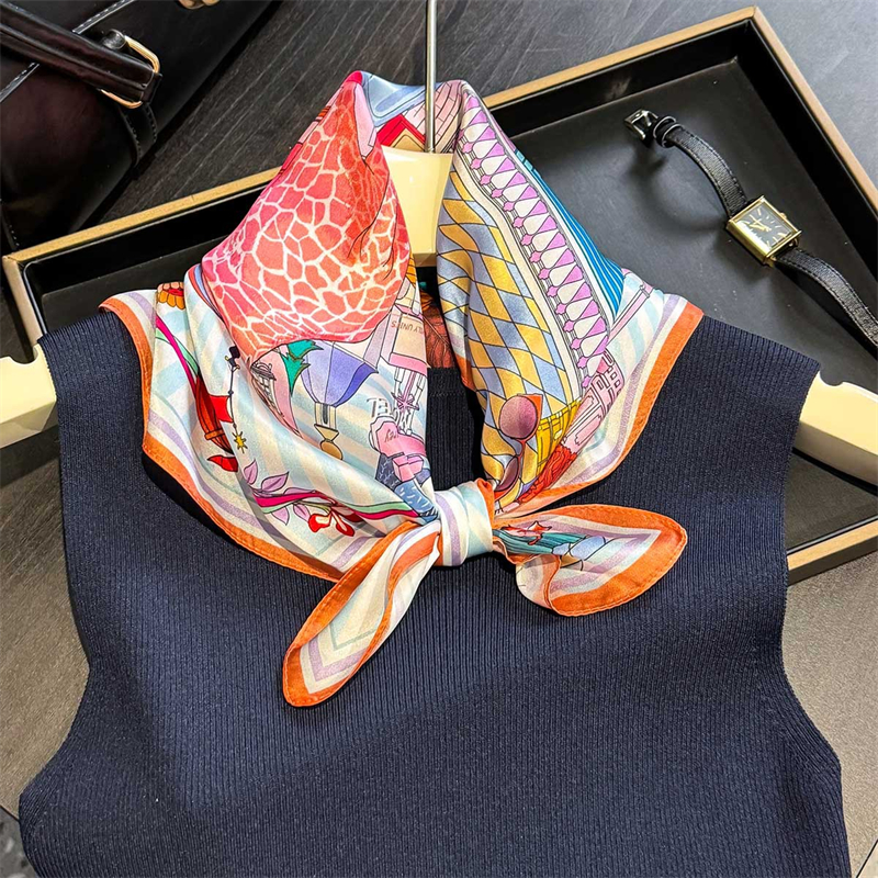 Marca de luxo 100% lenço de seda natural feminino design pequeno quadrado xale fita de cabelo bandana moda lenço bandana
