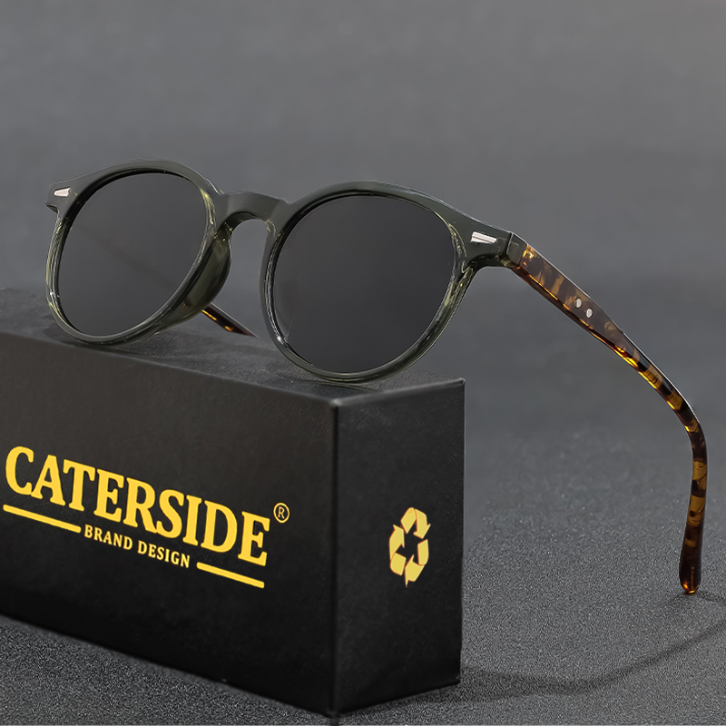 CATERSIDE Occhiali da sole polarizzati alla moda da uomo, design con montatura rotonda, lenti TAC, occhiali da sole da donna, occhiali da sole per viaggi all'aperto, UV400