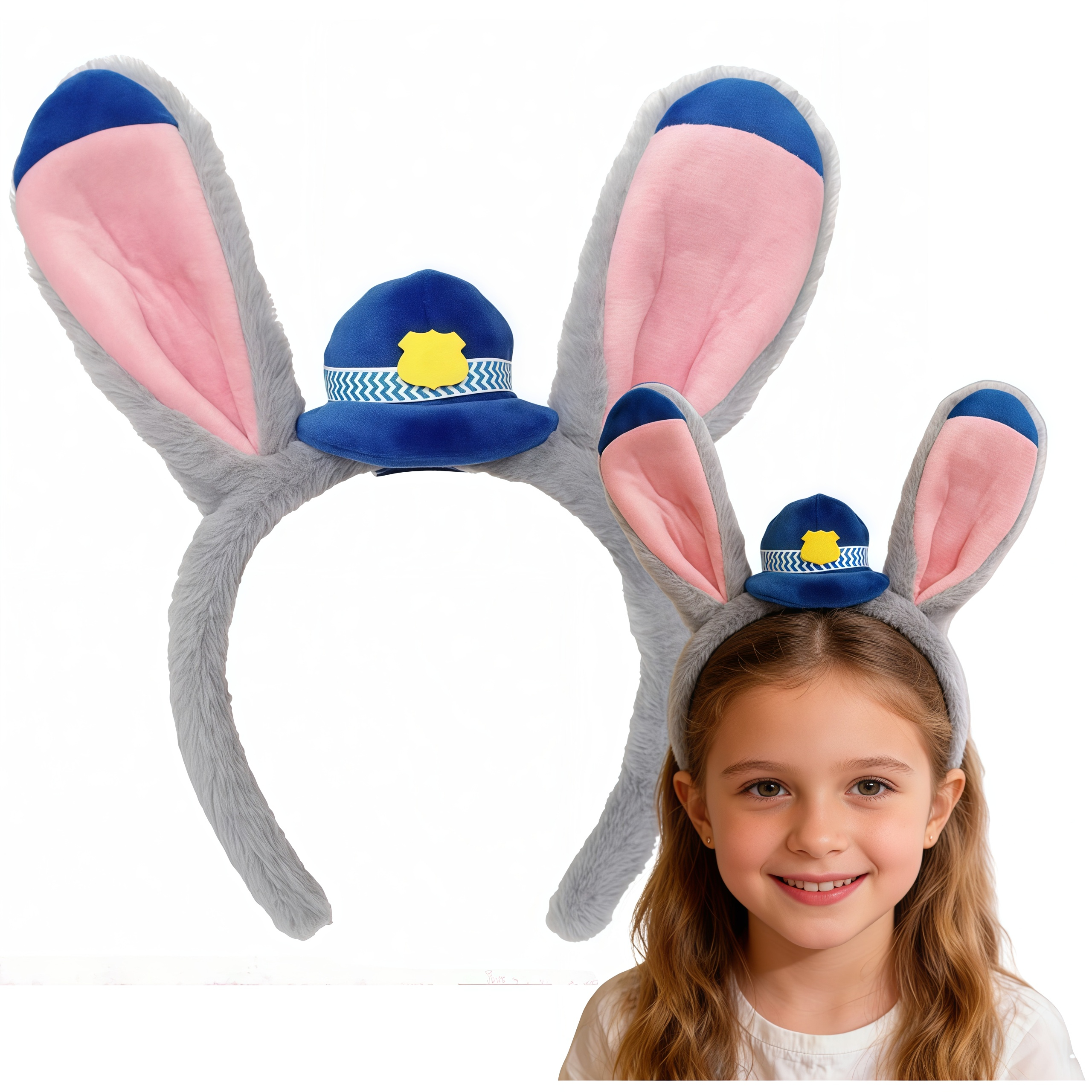 Polizistin Judy Stirnband Cartoon Hasenohren Haarreif Mädchen Halloween Cosplay Party Dekoration Kopfschmuck Kinder Geburtstag Haarband