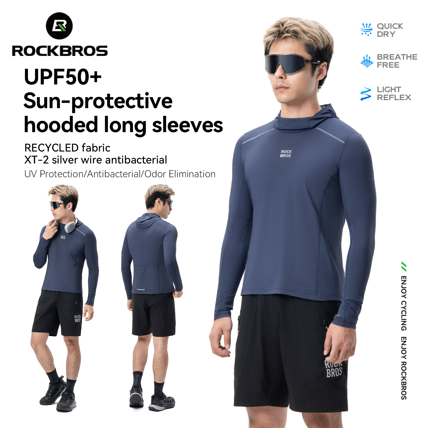 ROCKBROS – maillot de cyclisme d'été, protection solaire, respirant, séchage rapide, capuche, manches longues, chemise de vélo, vtt, route, tissu Anti-UV