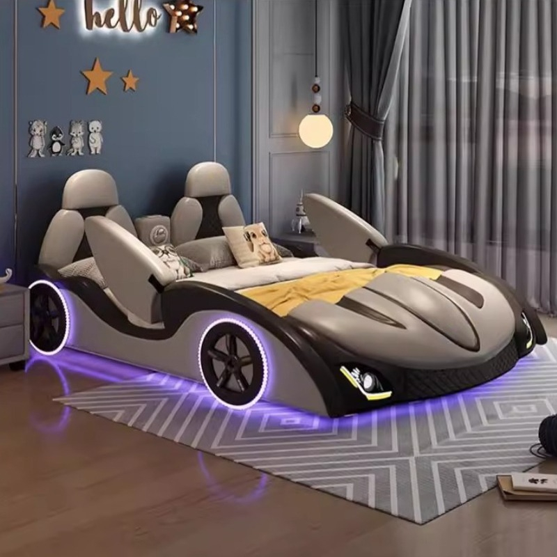 เตียงรถสปอร์ตพร้อมไฟและระบบเสียง ขนาด 120x200 150x200 180x200 ซม. เฟอร์นิเจอร์ห้องนอน ฐานเตียงและโครงเตียง เตียงคู่