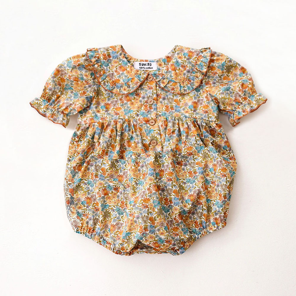 Baju Bayi Perempuan Musim Panas Satu Potong 0-24 Bulan 100% Katun Motif Bunga Lengan Pendek untuk Bayi Perempuan Pakaian Bayi Baru Lahir