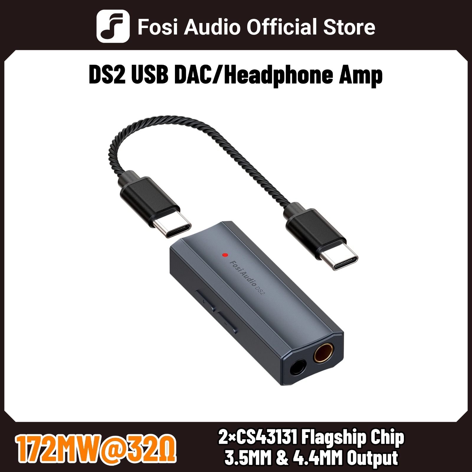 Fosi Audio DS2 Mini Audio USB DAC Dongle Kopfhörerverstärker DSD Decoder Amp Unterstützung 32bit/384kHz mit 3,5 MM & 4,4 MM symmetrisch