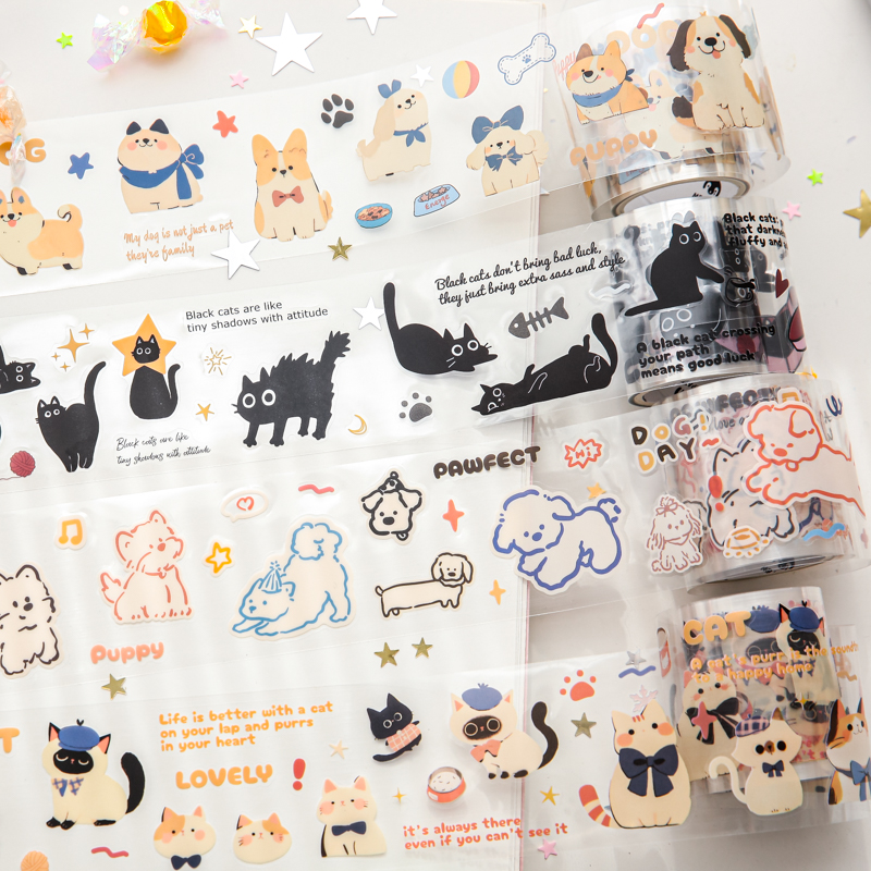 2m/Roll Cute and adorable pets Washi Tape Landscaping PET Masking Tapes Journal Collage Aesthetic DIY Cards Aesthetic Stationery