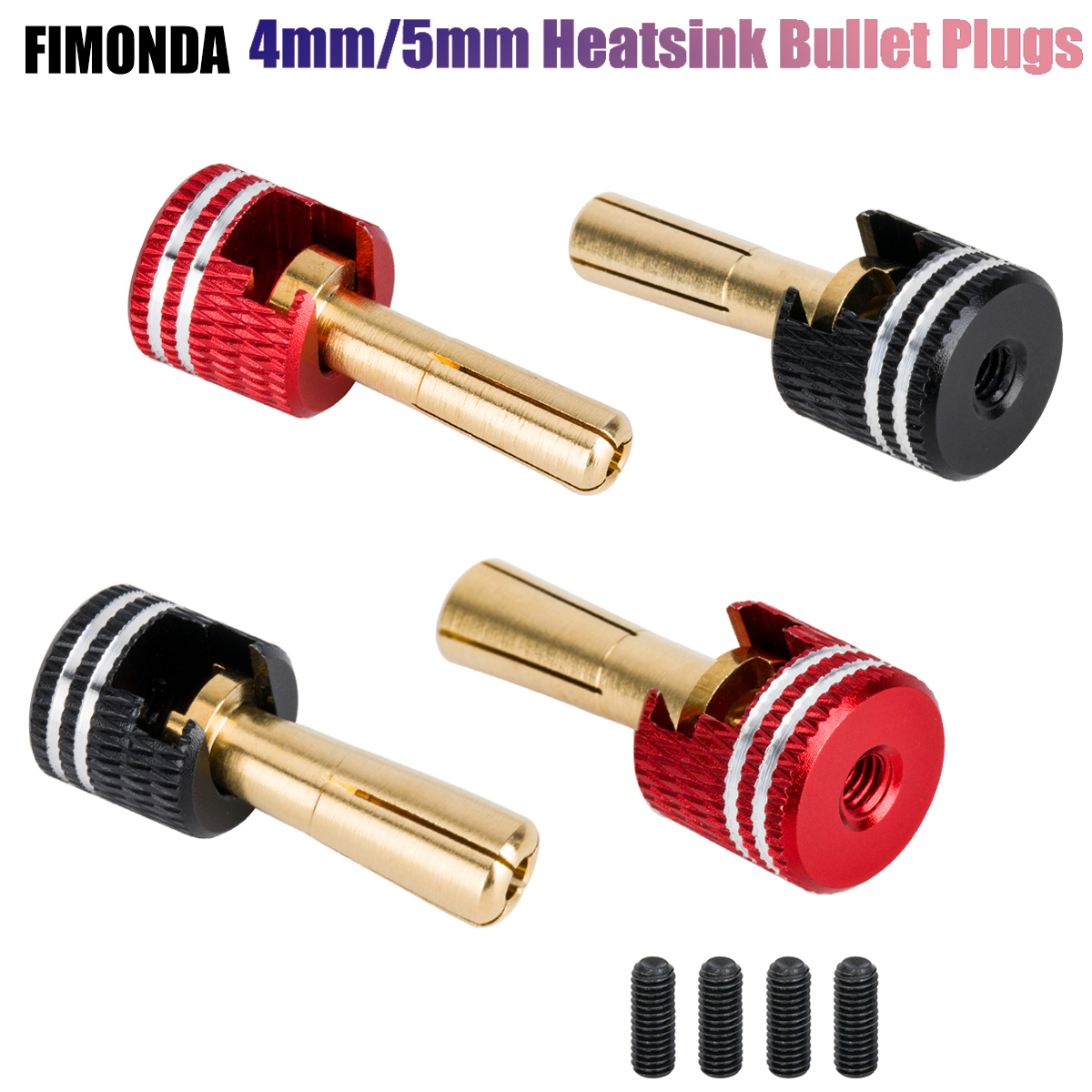 Bouchons Bullet LowPro, dissipateur thermique en métal à coque rigide sans soudure, ensemble de 4 mm/5 mm pour voitures RC