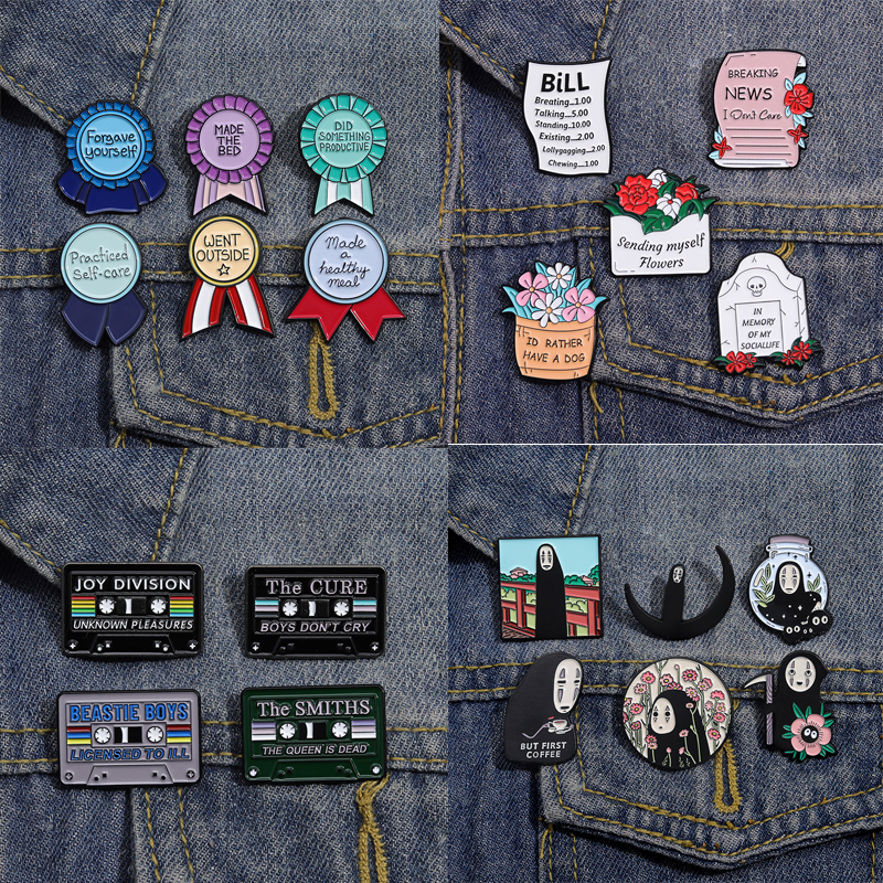 Hot Nieuwe Emaille Pin Set Kostuum Badges Medailles Koffiekopjes Stripfiguren Faceless Mannen Prachtige Metalen Broche Sieraden Voor Kid