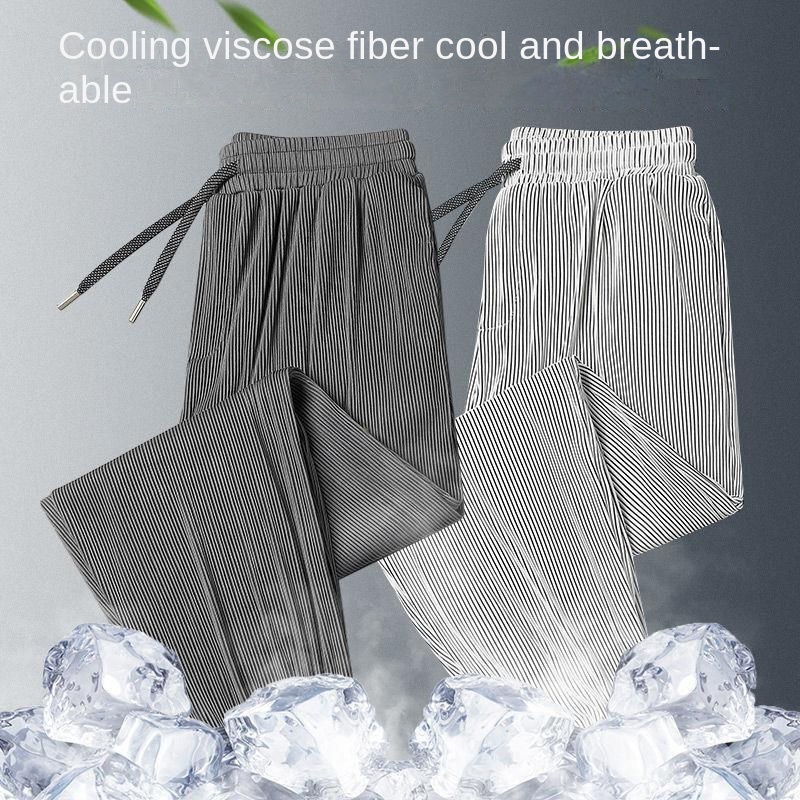 Calça masculina ultra-fina de seda gelo, calça casual solta, moda Harajuku de secagem rápida, verão