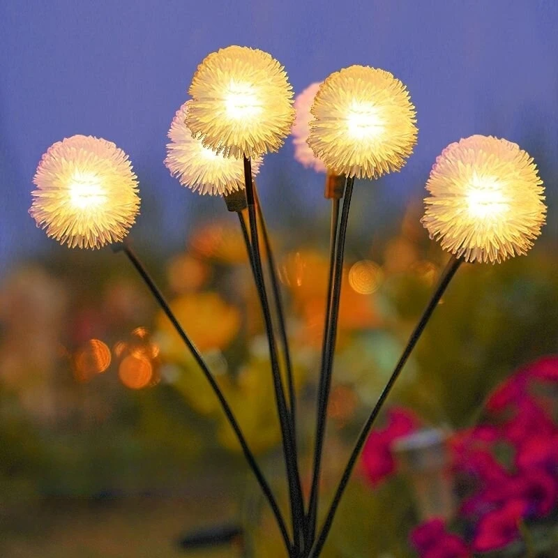 Luces solares de diente de león, lámpara de césped de 6 cabezales siempre encendido/intermitente, iluminación LED de paisaje, decoración de jardín, luz de enchufe de tierra
