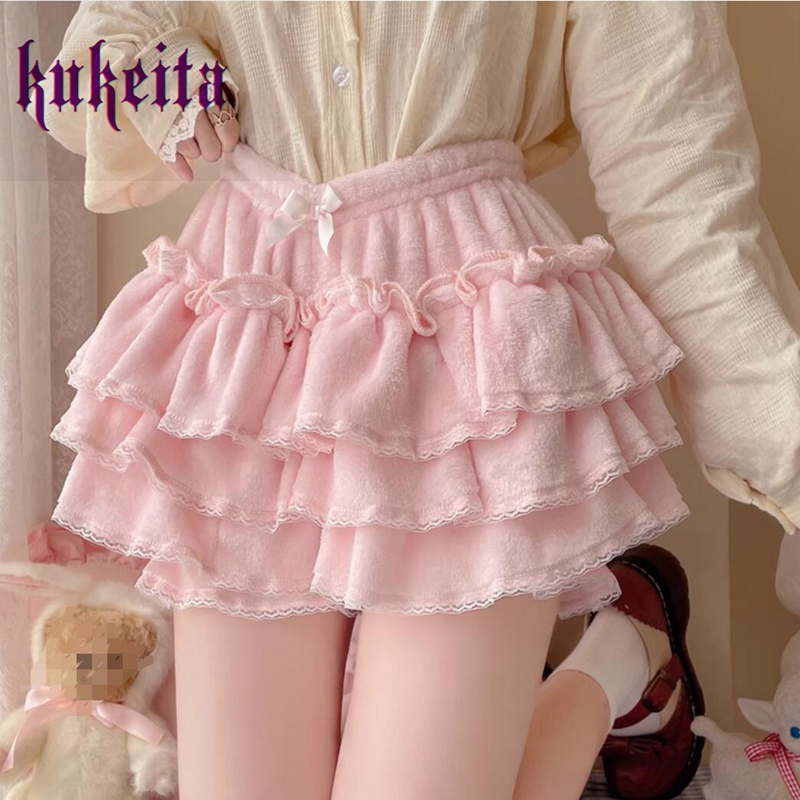 Kukeita Harajuku, японские милые защитные шорты в стиле Лолиты, женские шаровары Y2k с бантом JK, женские осенне-зимние теплые милые плюшевые брюки с тыквой
