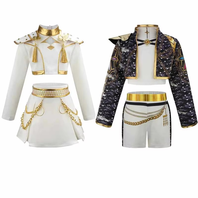 Conjuntos de Cosplay para Crianças, Fantasia para Meninas, Trajes Pretos e Dourados para Crianças, Roupas de Role Playing para Adolescentes de 4 a 12 Anos