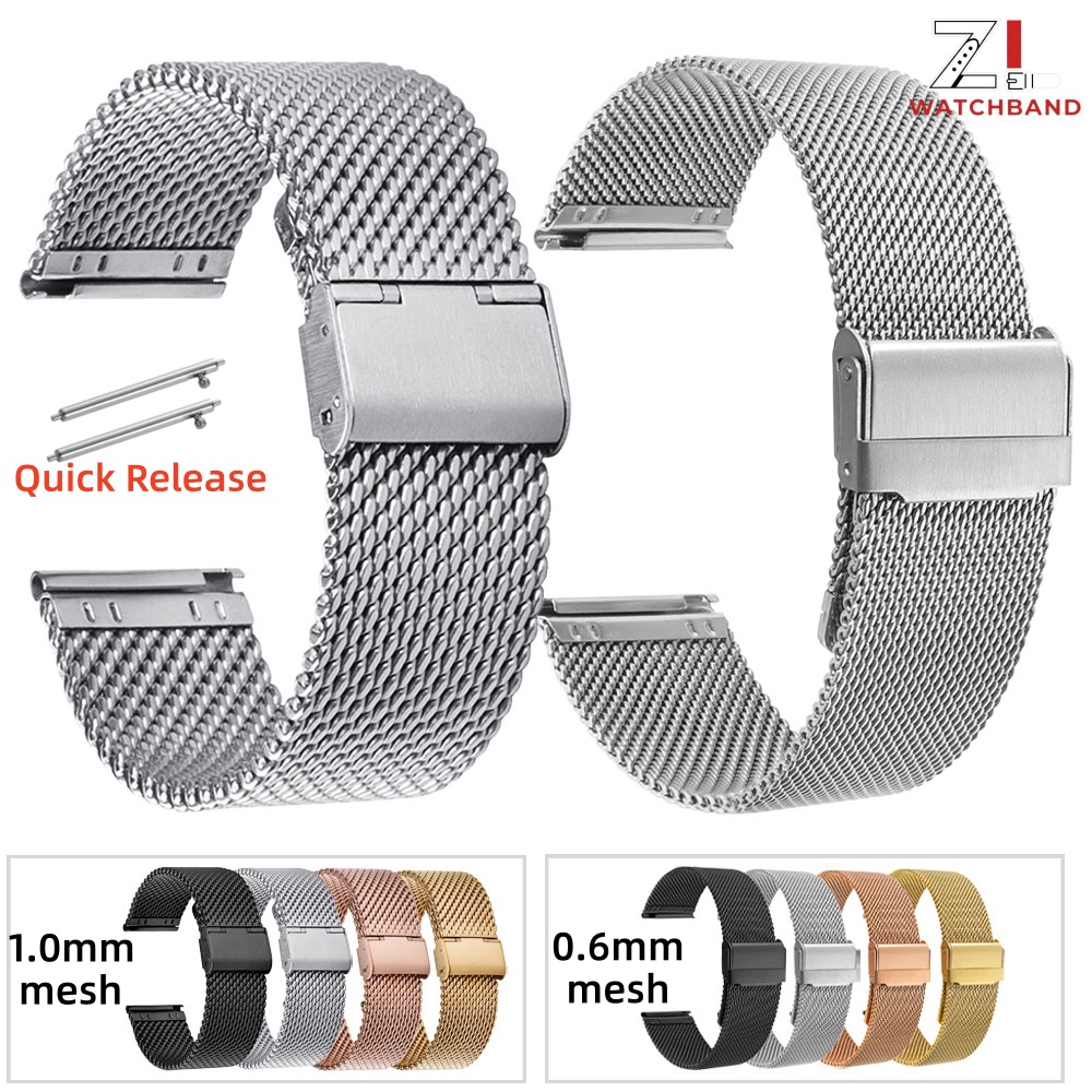18mm 20mm 22mm 24mm Bands Universal Replacement Straps Women Men Wristband Silver Bracelet 0.6/1.0mm Mesh Milanese Metal Strap