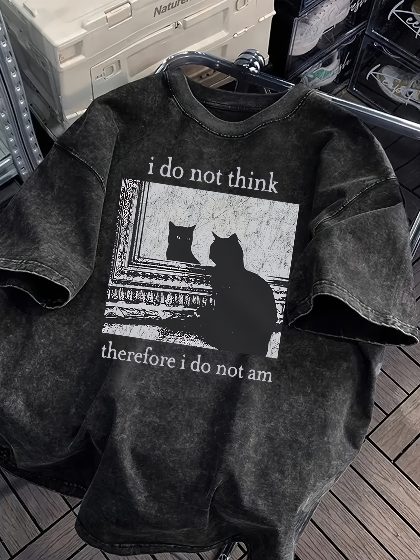 Повседневная свободная футболка унисекс из стираного хлопка с рисунком «I Not for THINK», летняя летняя футболка с коротким рукавом с принтом кошки «I Not Am»