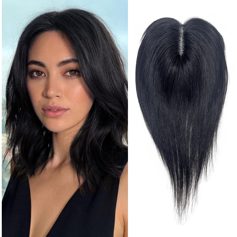 25 cm Zwart Donkerbruin Vrouw 100% Menselijk Haar 9*14 cm Zwitserse Kant Haarnetje Clip in Haar Topper Extension Top Pruik Stuk voor Dagelijks Leven