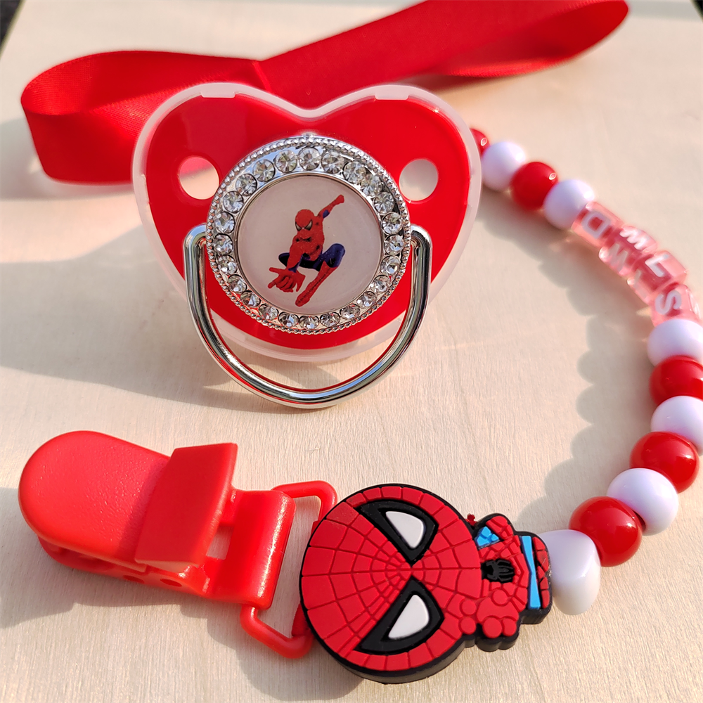 Красные силиконовые бусины Disney, персонализированные зажимы для соски с английским именем, блестящий силикагель, не содержит BPA, для мальчиков, сосание chupetero