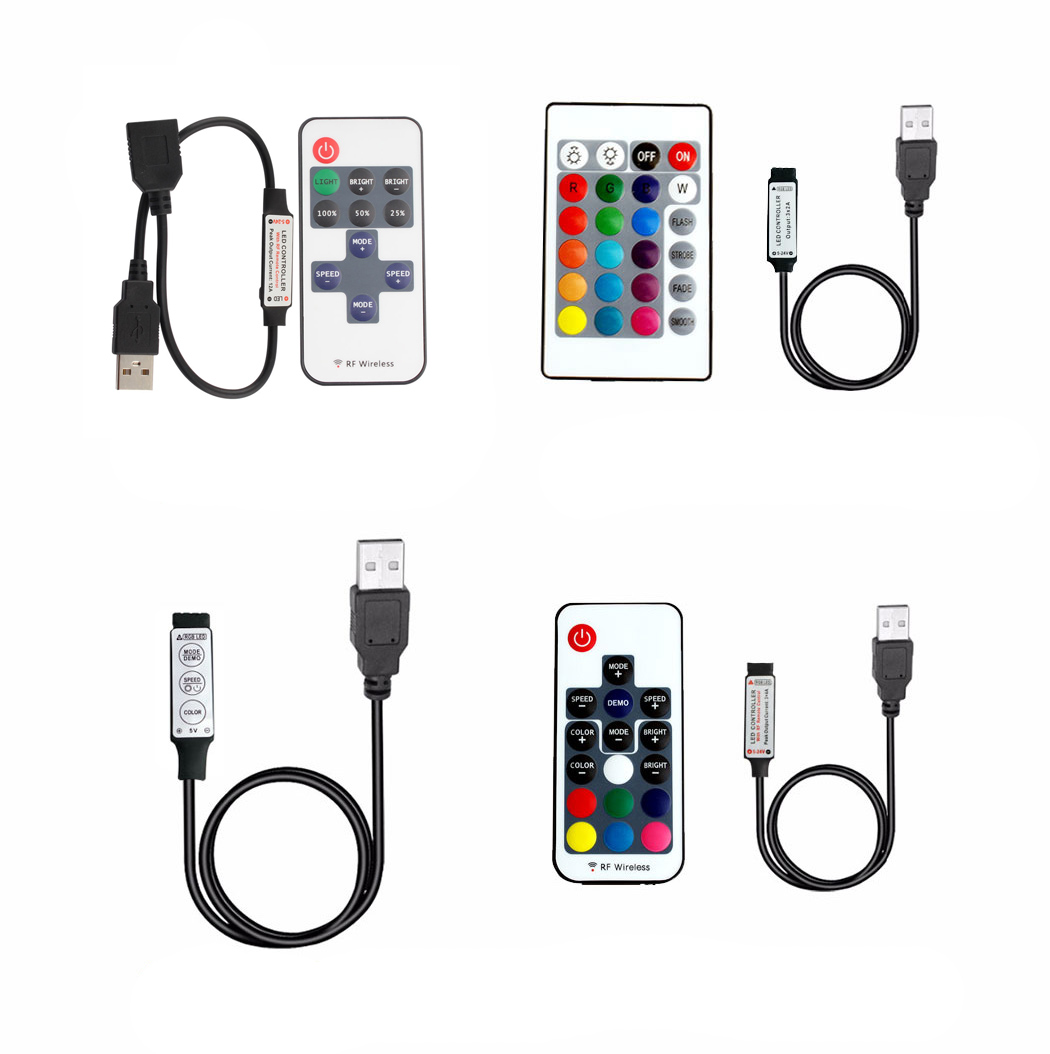 Tira de luces LED USB de 5V CC, controlador RGB de un solo Color, control remoto IR Bluetooth, Control remoto inalámbrico RF para tira de luces LED