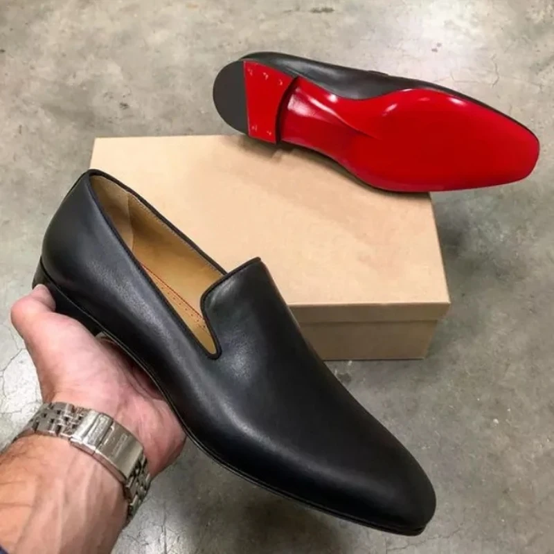 Sepatu Pria Loafer Sol Merah PU Warna Solid Fashion Bisnis Kasual Pesta Harian Serba Guna Sederhana Ringan Sepatu Gaun Klasik