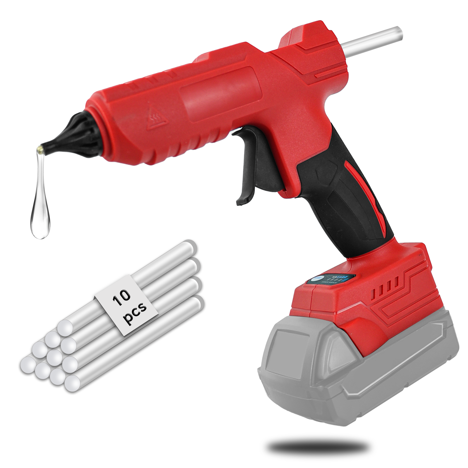 Pistola de pegamento caliente inalámbrica de 100W para batería Milwaukee de 18V con 10 Uds. De barras de pegamento de 11mm, herramienta de reparación DIY de precalentamiento rápido (sin batería)