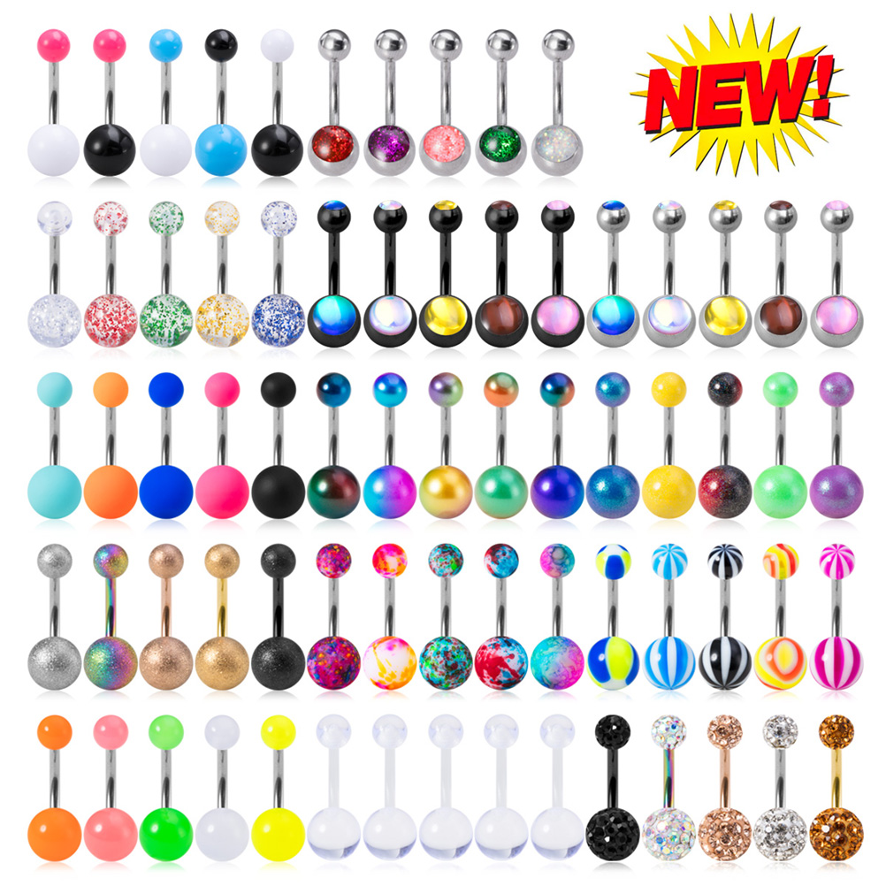 5ชิ้น/ล็อต Candy สีอะคริลิคแหวนสำหรับผู้หญิง316L สแตนเลสบาร์ Belly เซ็กซี่เจาะเครื่องประดับ14G