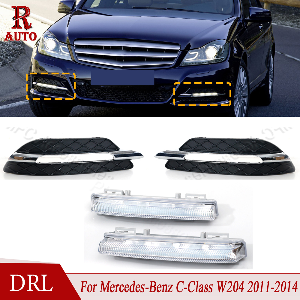 R-Auto voiture LED DRL feux de jour Grilles de pare-chocs avant pour mercedes-benz classe C W204 2011 2012 2013 2014 A 2048803324
