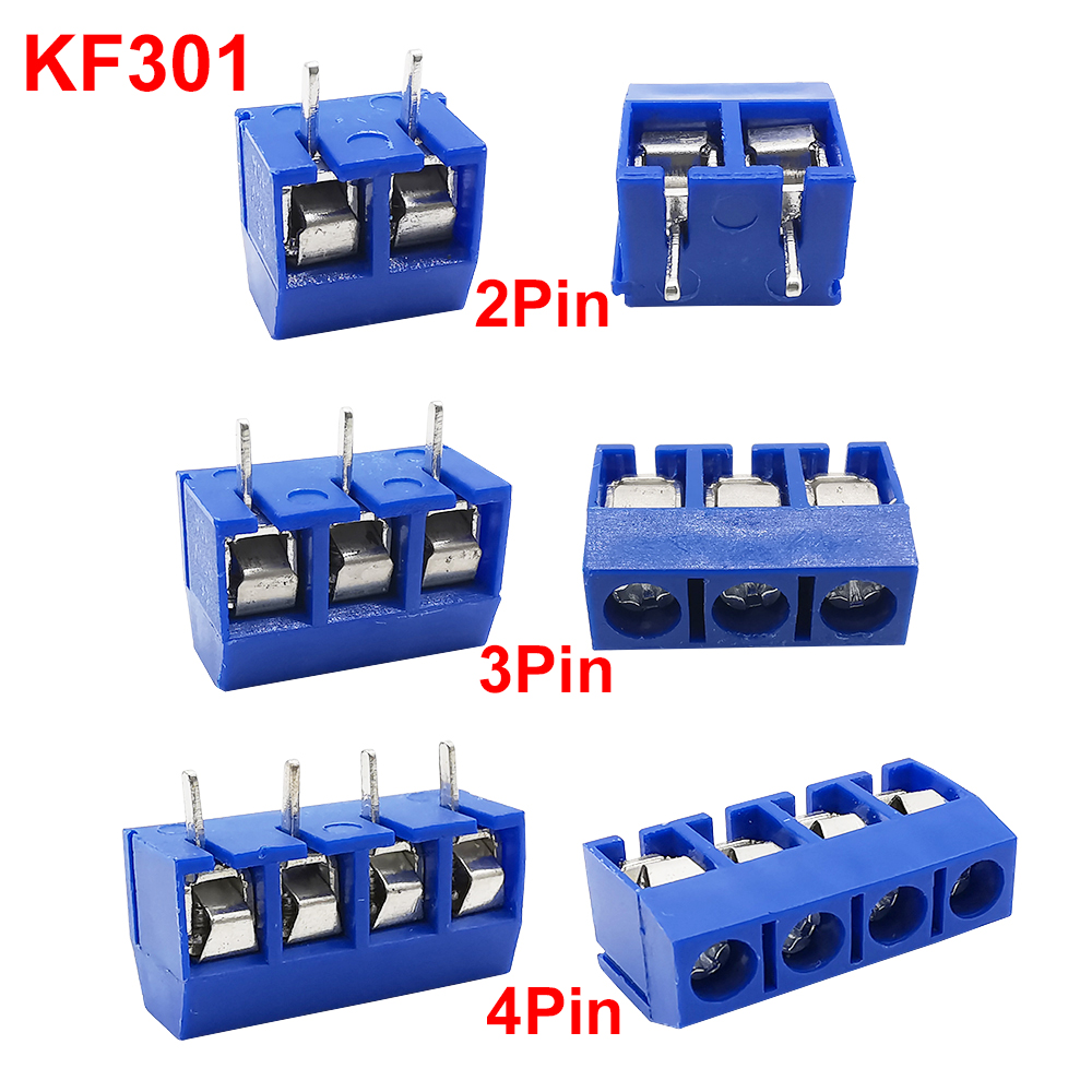 Bornier à vis PCB KF301-2P KF301-3P 5mm, connecteur de fil 2 broches 3 broches, aiguille droite bleue, 5 à 50 pièces
