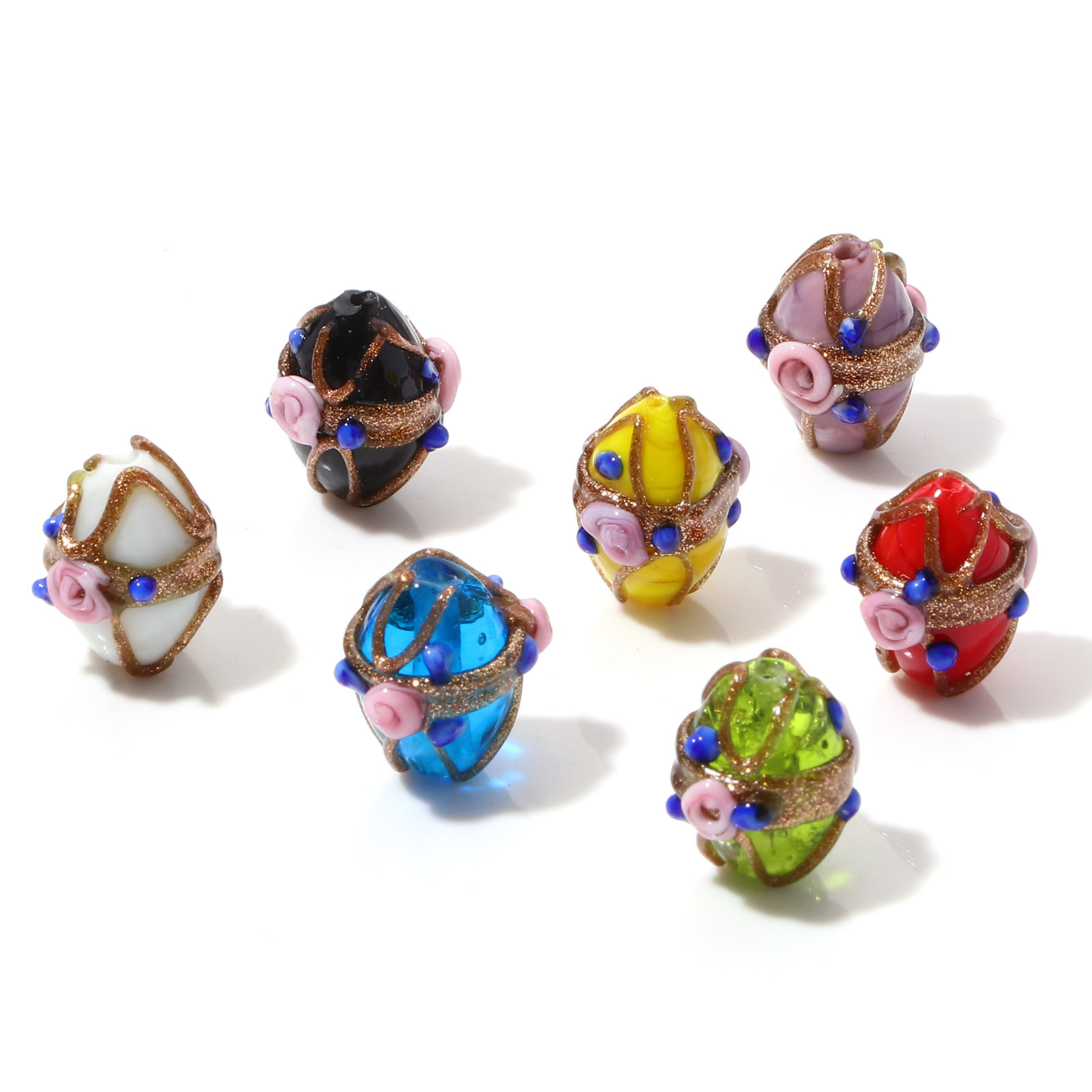 5 sztuk Lampwork szkło Flora koraliki owalne Multicolor kwiat Spacer koraliki zestaw do robienia bransoletek kobiety biżuteria ustalenia około 17mm x 13mm