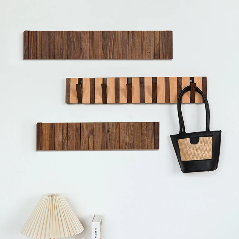 Walnut Creative Coat Rack Wall Mounted Space Saving Clothes Hooks Shelf Hanger Hats Keys Storage for Hallway Entrance Furniture