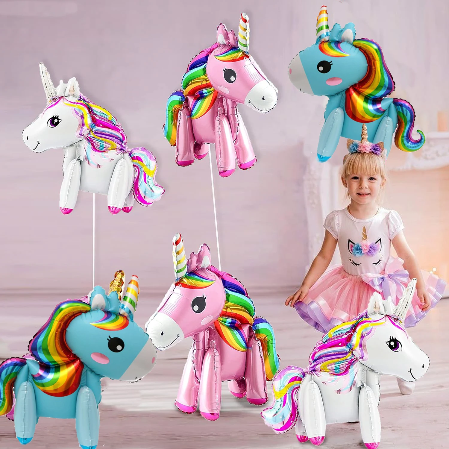 3 pezzi di colore tridimensionale assemblaggio unicorno pony pellicola di alluminio palloncino decorazione festa di compleanno a tema unicorno