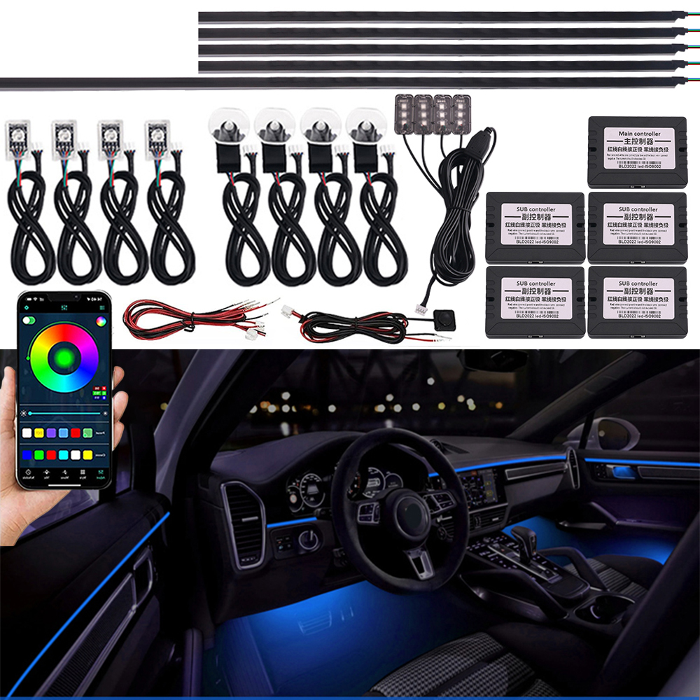 Luz Ambiental LED para coche, iluminación Interior RGB, tira acrílica de neón, accesorios de retroiluminación para decoración automática, lámpara de ambiente, 18 en 1
