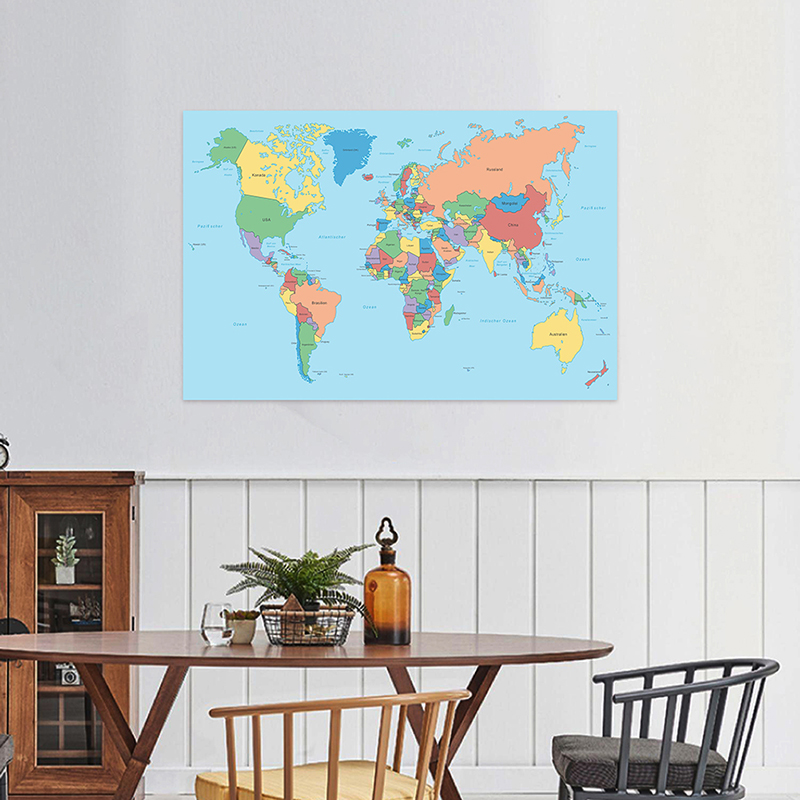 German Map Series Background Cloth World Map - Political Distribution,Tourism Tools,Geography Education Tool,Wall Stickers