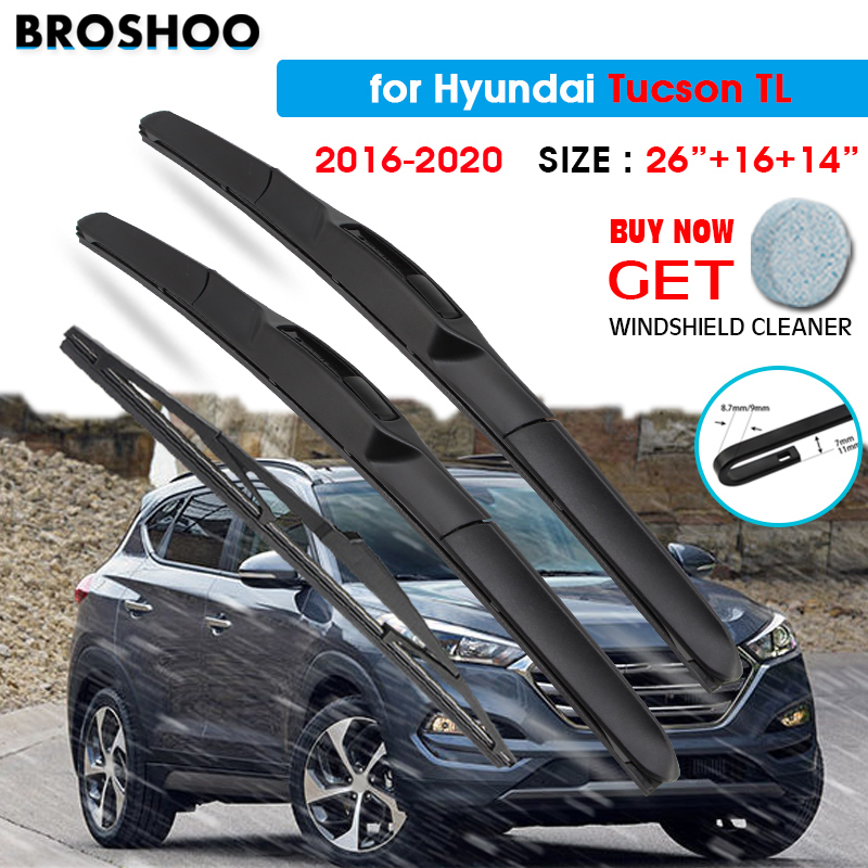 Balai d'essuie-glace de voiture pour Hyundai Tucson TL 26 "+ 16" + 14 "2016-2020, balais d'essuie-glace de pare-brise automatique, lavage de vitres, bras à crochet en U