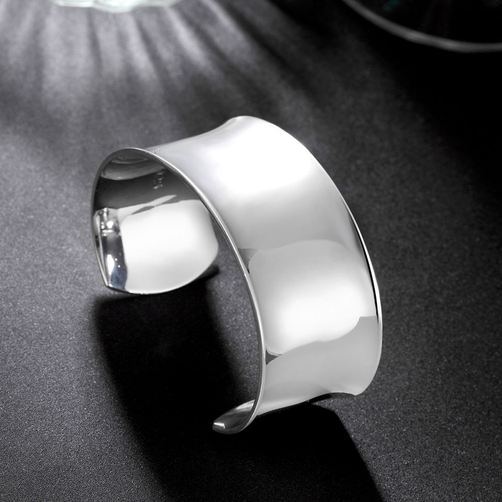 Brazalete grande y ancho liso con dije de Plata de Ley 925 para mujer, brazalete de lujo a la moda para fiesta y boda, joyería, regalo de Navidad
