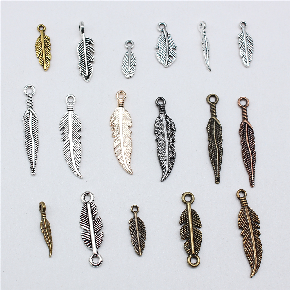 Breloques en plumes pour bijoux de direction, bronze antique, argent, document, bricolage, artisanat, résultats exécutifs, bijoux faits à la main, petit, 40 pièces