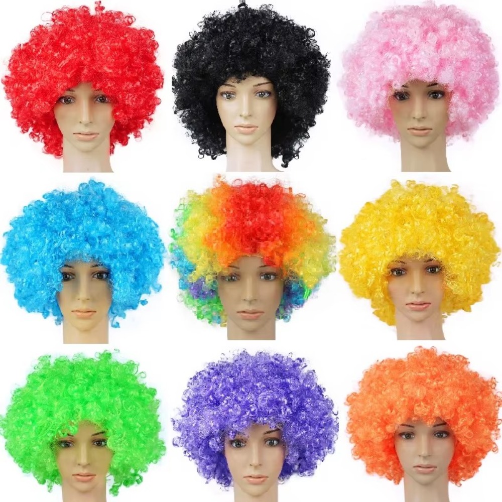 Afro kręcone peruki klauna zabawna peruka cheerleaderek rekwizyty klauna fani piłki nożnej faliste peruki syntetyczne na wydajność Halloween Cosplay