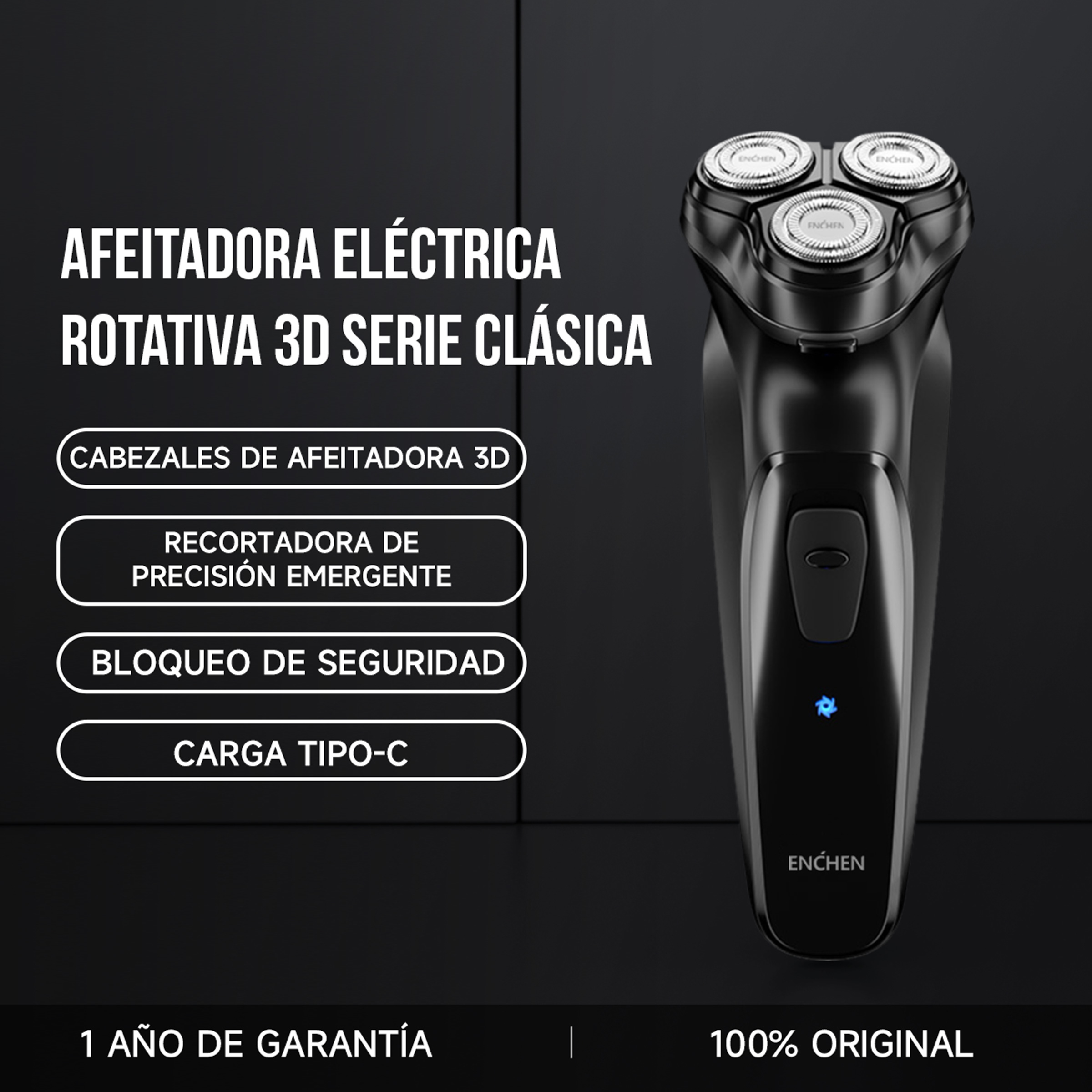 Rasoir rotatif électrique Enchen Blackstone-C pour hommes avec lames flottantes 3D, lavable, rechargeable par USB Type-C