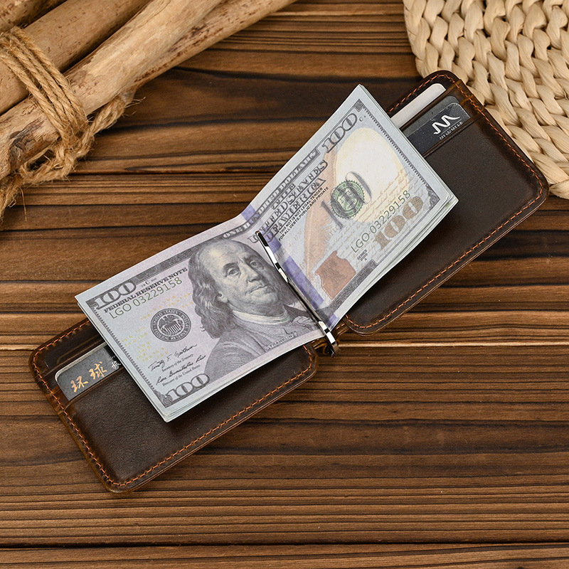 Porte-monnaie à pince à billets en cuir véritable pour hommes et femmes, portefeuilles courts pour hommes, porte-cartes, multi-cartes