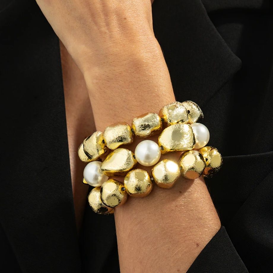 Ingemark Trendy Imitation Pearls Bracelets for Women Vintage Irregular CCB Stacking Beads Hand Accessories 2026 New Year Jewelry