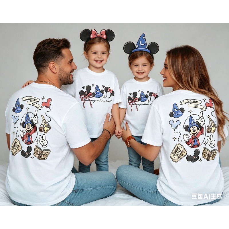 Tren Fashion Trendi 2026 Kemeja Cetak Imajinasi Mickey Penyihir dengan Pita Fantasi Mickey Ukuran Atasan Nyaman dan Bernapas untuk Anak-anak
