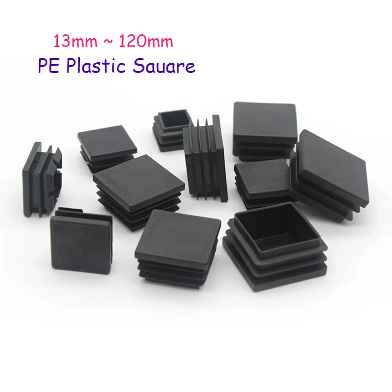 Tapas de extremo de plástico cuadradas de PE, tapones ciegos, sección de caja, insertos de tubo, muebles, sillas, pies, tapón de sellado, cubierta de pie de 13mm ~ 120mm