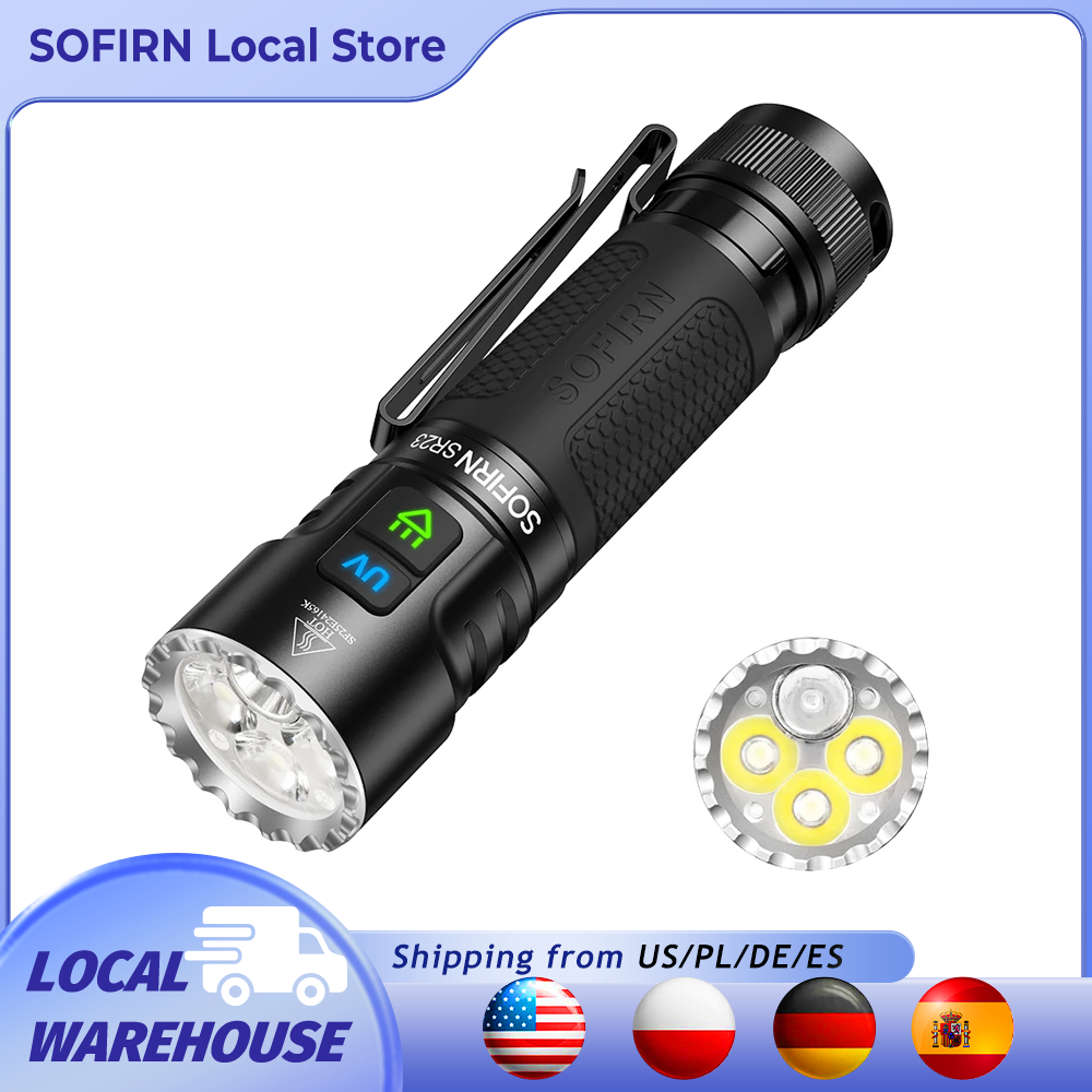 SOFIRN SR23 3300LM 6500K Taschenlampe UV 365 nm EDC-Licht 21700 USB C wiederaufladbare Dual-Switch-Taschenlampe mit magnetischer Endkappe