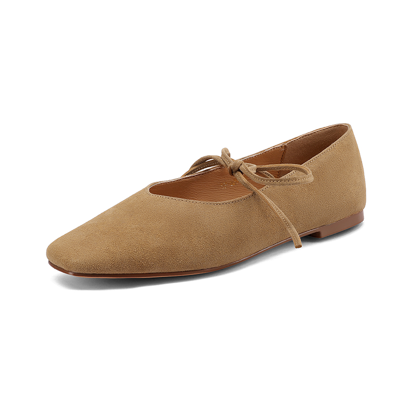 SmallHut NOUVEAUTÉ Tendance Printemps 2026 – Ballerines décontractées en daim de vache pour femme, bout carré, à brides croisées, coloris Noir, Chocolat, Kaki, grandes tailles