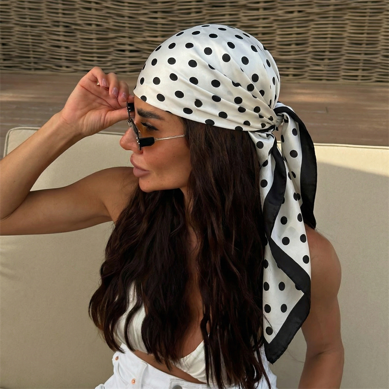 Pañuelo Cuadrado con Estampado de Puntos 2026 para Mujer, Chal de Seda, Pañuelo para el Cuello, Bandas para el Cabello, Turbantes, Diademas, Foulard, Hijab de Satén, Bandana