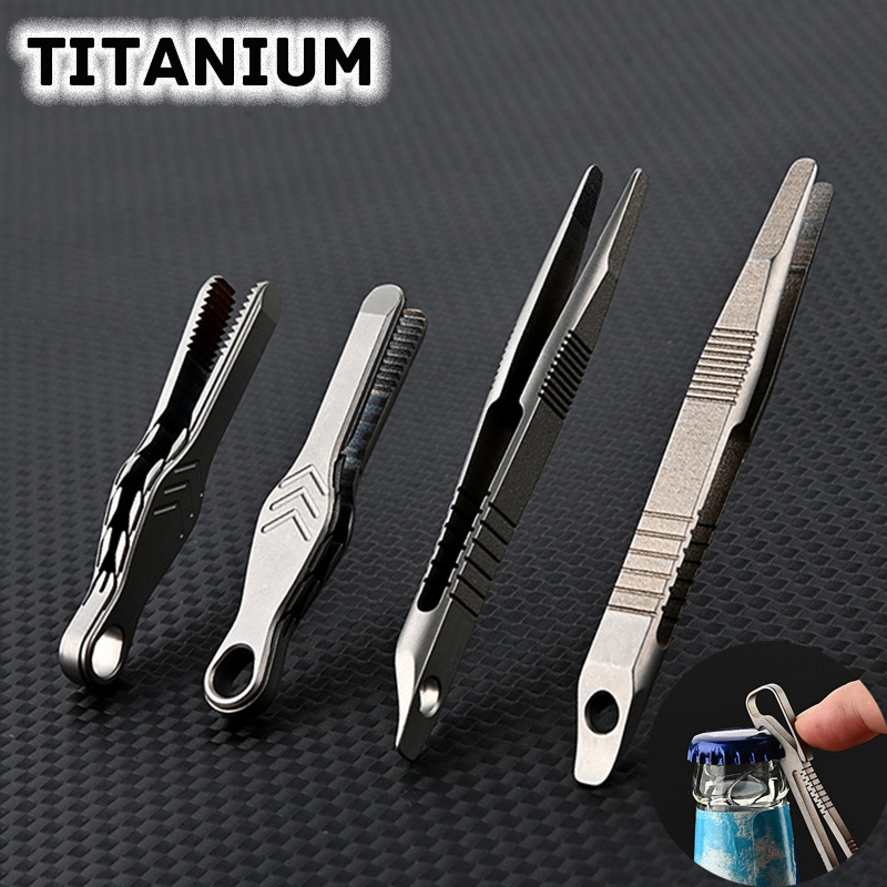 TC4 Titanium Steel Tweezers Multifunction With Corkscrew CNC Machining Clips Outdoor EDC Gadget Keychain Pendant Tool