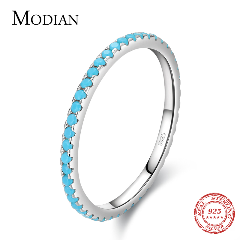 Modian 100% 925 Perak Murni Klasik Lingkaran Indah Pirus Pesona Cincin Jari Stackable untuk Wanita Trendi Perhiasan Bagus