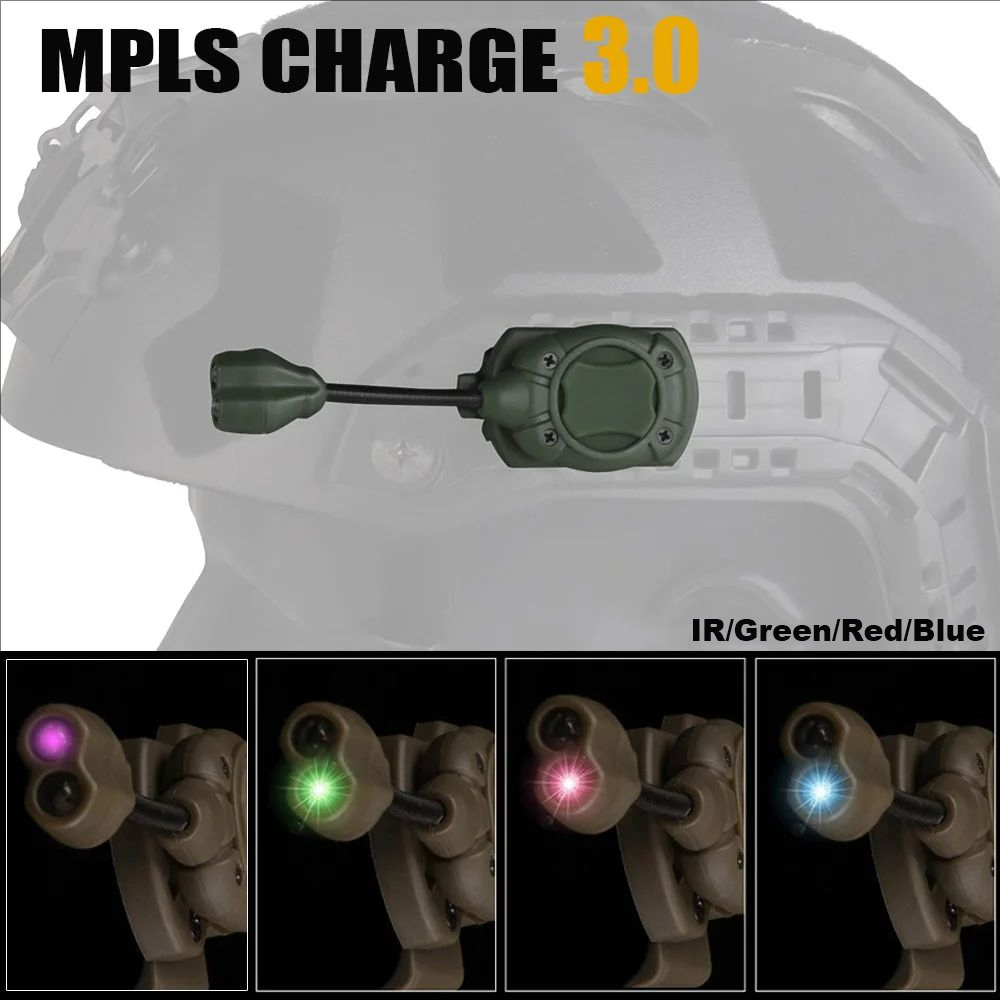MPLS CHARGE 3.0 Тактический фонарь для шлема 4 режима Красный/Зеленый/Синий/ИК-светодиодный фонарь Страйкбол Охота Велоспорт Рыбалка Фонарик Энергосберегающий