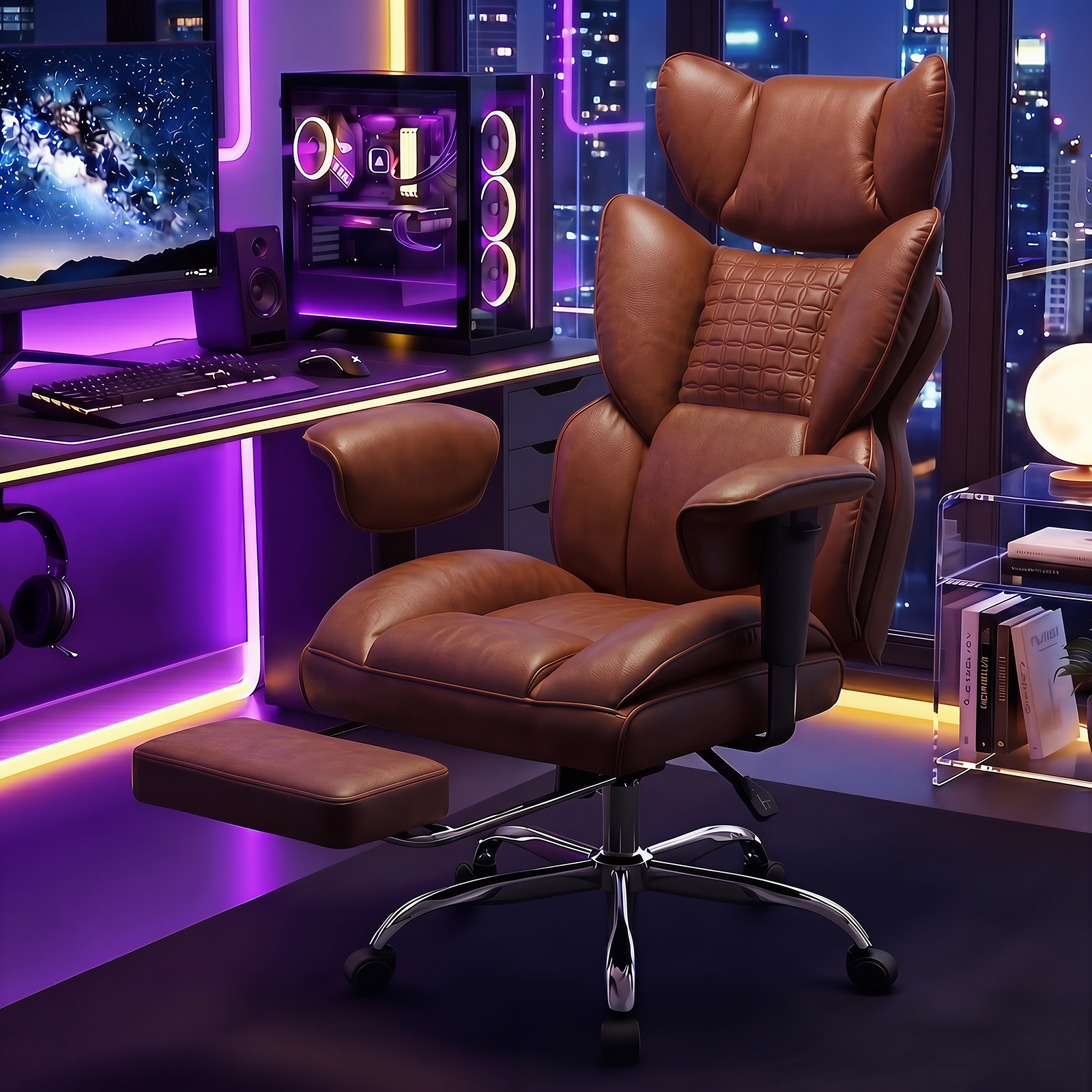 JHK Ergonomic Adjustable Armrests Gaming Computer Chair PU Leather Reclining Computer Chair with Pocket 350 LBS Office Chair with Footrest Height Adjustable Swivel Wide Seating for Home Office