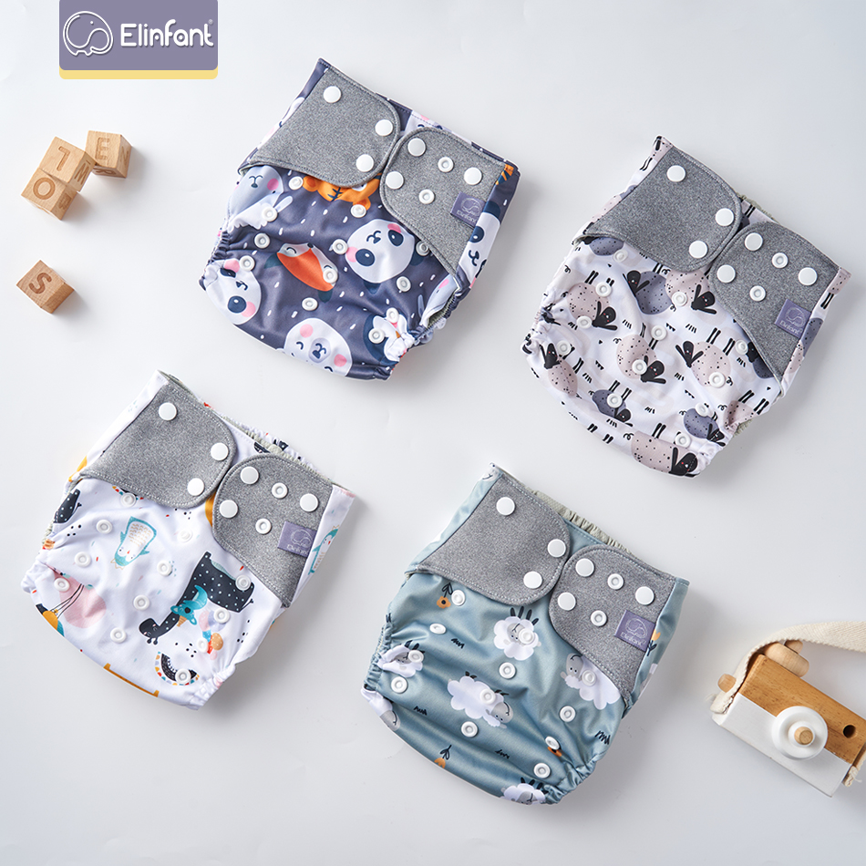 Elinfant, venta al por mayor, 4 unids/set, pañales lavables para bebés, pañal de tela de malla gris, pañales de bolsillo ajustables y reutilizables, envío gratis