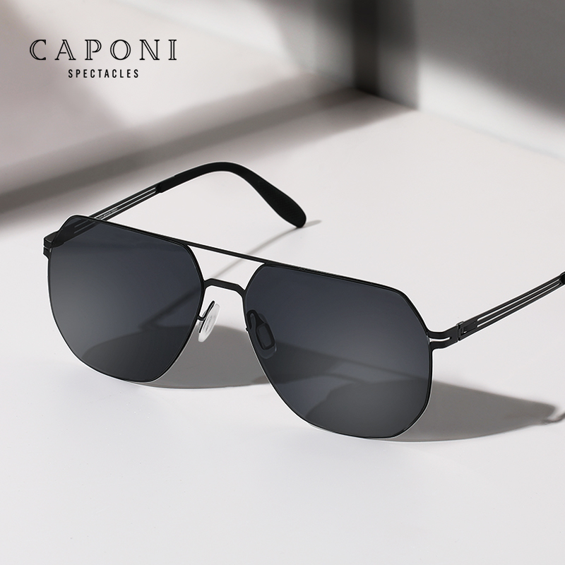 CAPONI Occhiali da sole da uomo polarizzati in nylon Occhiali da sole da viaggio in metallo flessibili senza viti Design UV400 Proteggi le tonalità CP15007